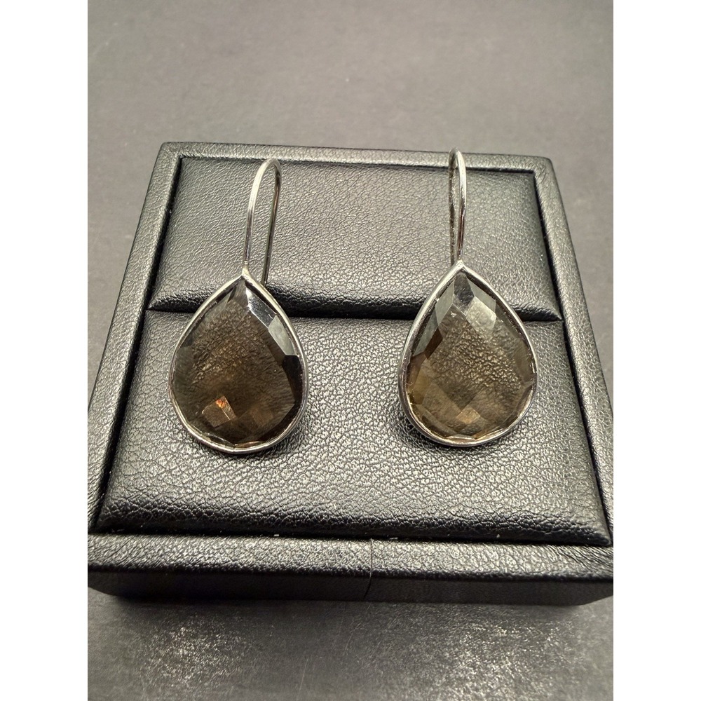 Vintage Sterling Silver 19x15 Smoky Quartz Dangle Earrings 925 J19